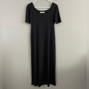 Vintage Boston Proper Solid Black Short Sleeve Maxi Dress Size S Stretch Nylon